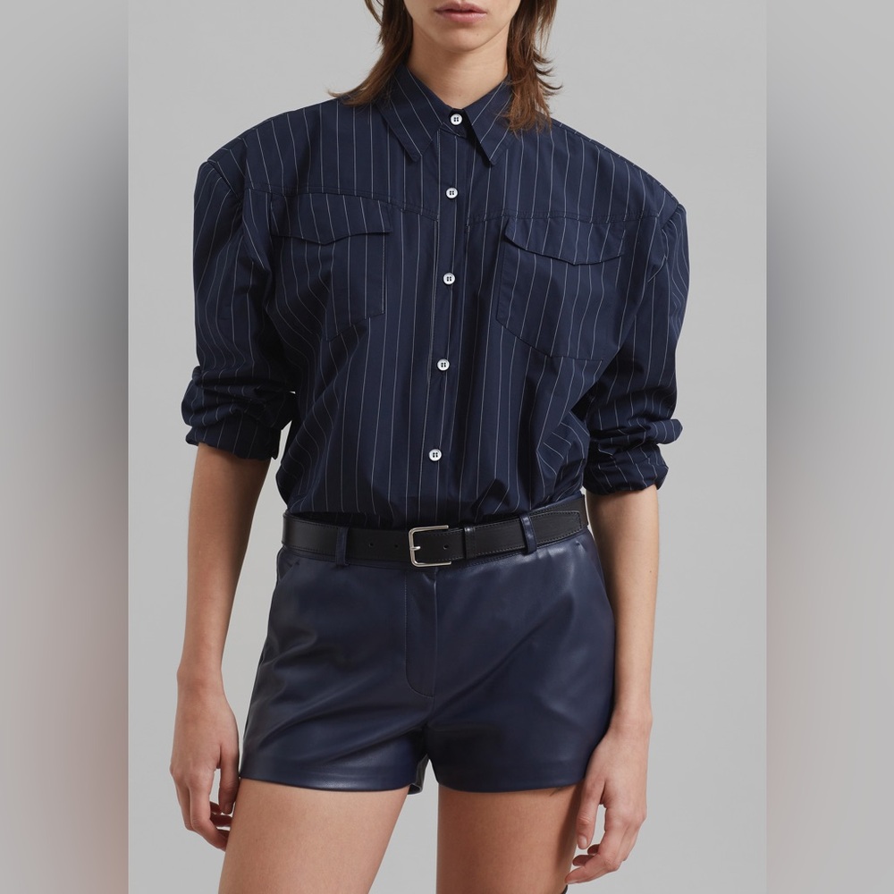 The Frankie Shop Jeanne Padded Shirt - Navy/White Stripe size S